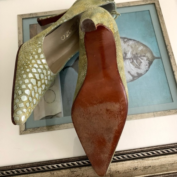 Saks Brienza Italian Leather & Suede Heels - Picture 7 of 11